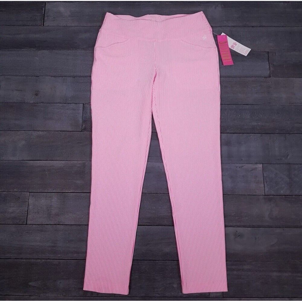 Lilly Pulitzer UPF 50+ Luxletic 28" Corso Pant 0 Havana Pink Seersucker Stripe
